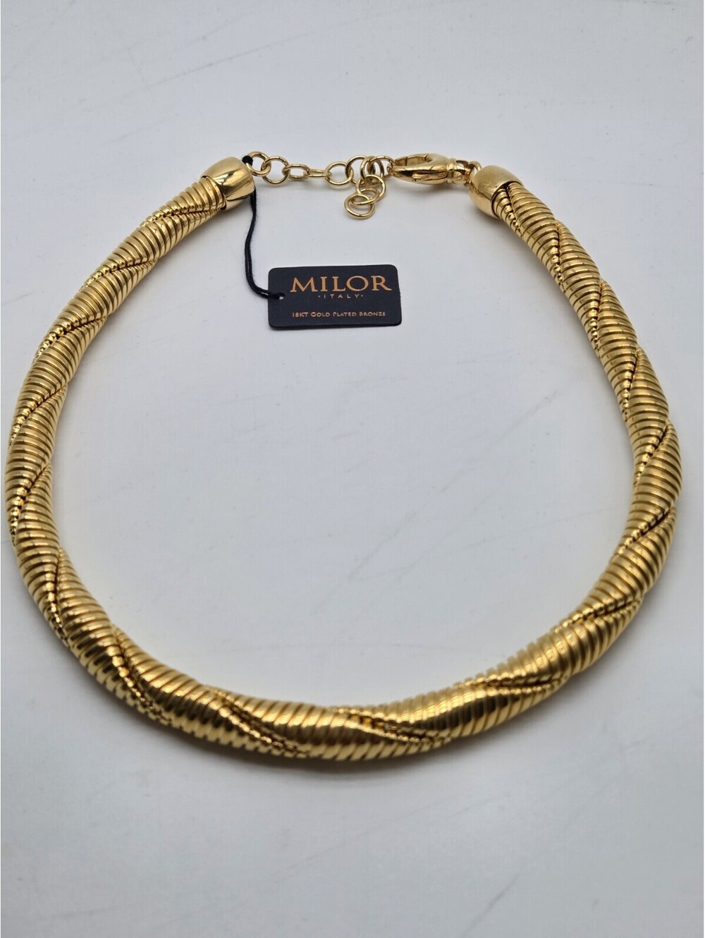 Milor Italy 18K Gold Plated Bronze Twisted Omega Collar Necklace NWT Statement
